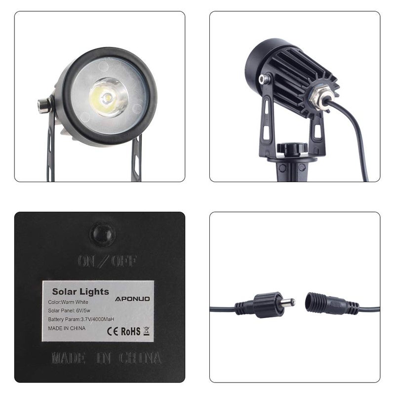 APONUO Metal Solar Spot Lights Outdoor with 9.8ft Cable Solar Powered Landscape Lighting Low Voltage IP65 Waterproof Auto On/Off for Outside Garden Yard Landscape Pathway Garage-Cool White(2-in-1) - Image 5